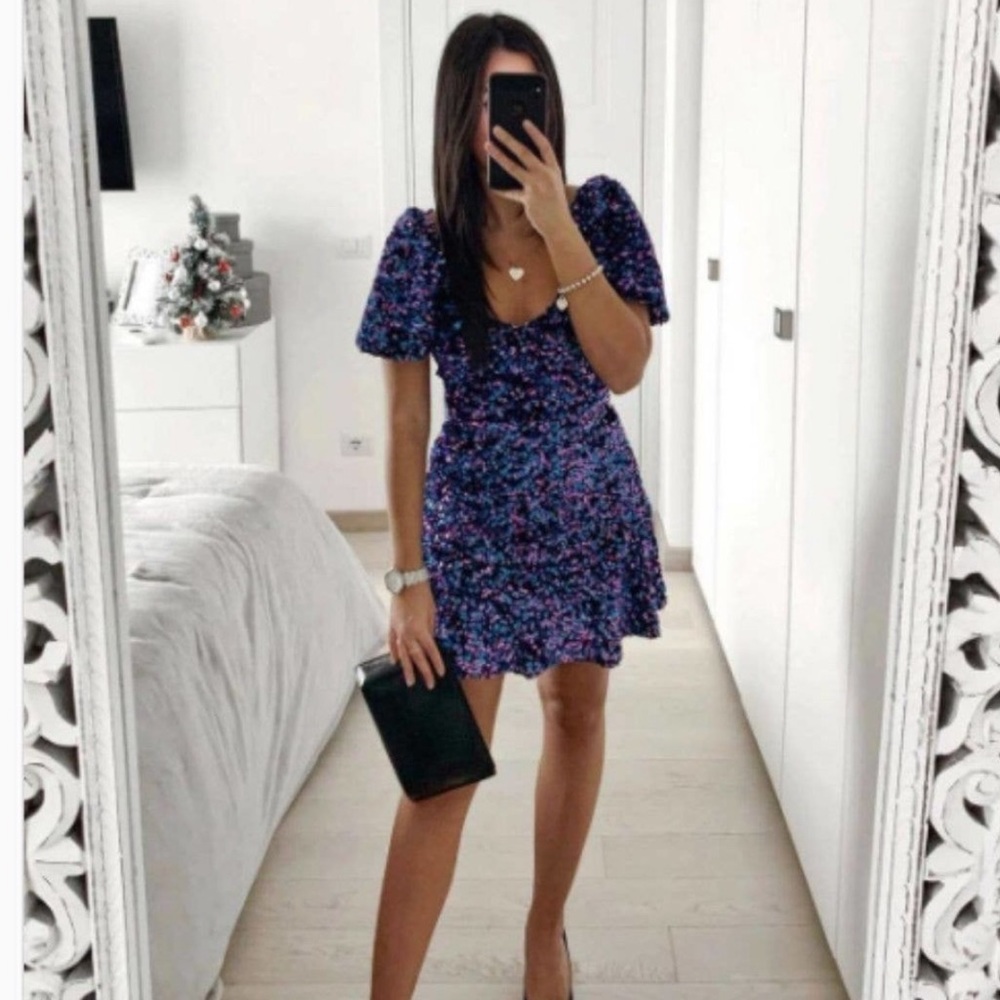 Zara Purple Blue Sequin Mini Dress Sz M